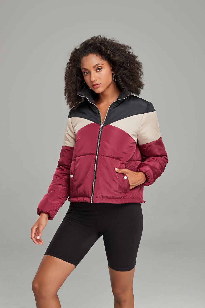 WOMEN ZIP UP HIGH NECK PUFFER JACKET