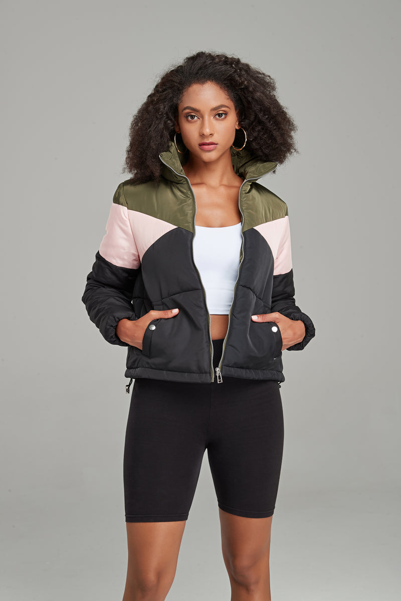 WOMEN ZIP UP HIGH NECK PUFFER JACKET