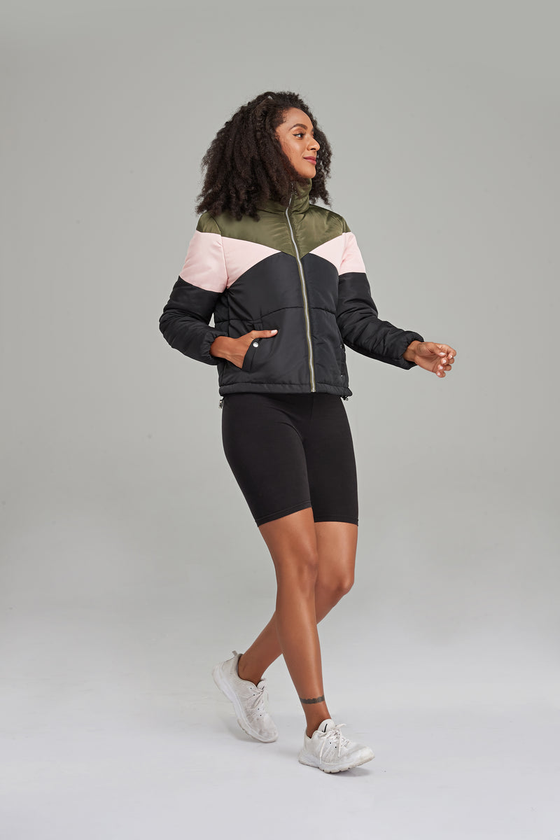 WOMEN ZIP UP HIGH NECK PUFFER JACKET