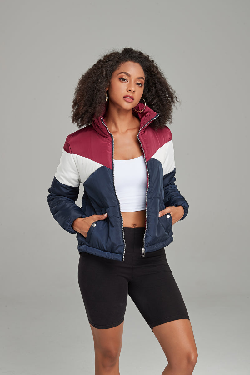WOMEN ZIP UP HIGH NECK PUFFER JACKET
