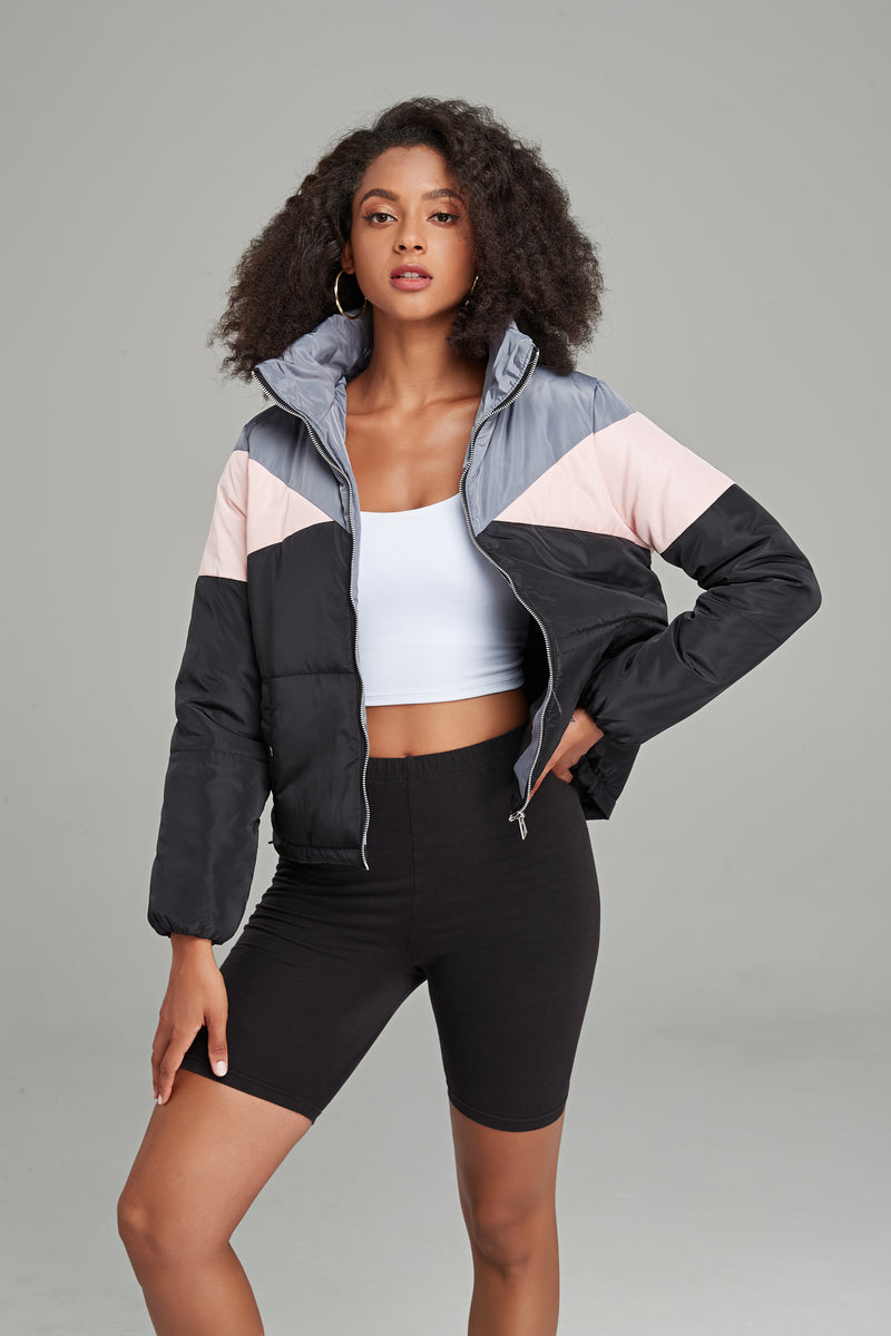 WOMEN ZIP UP HIGH NECK PUFFER JACKET
