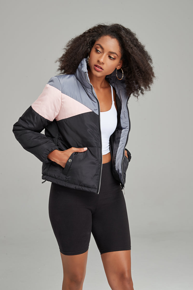 WOMEN ZIP UP HIGH NECK PUFFER JACKET